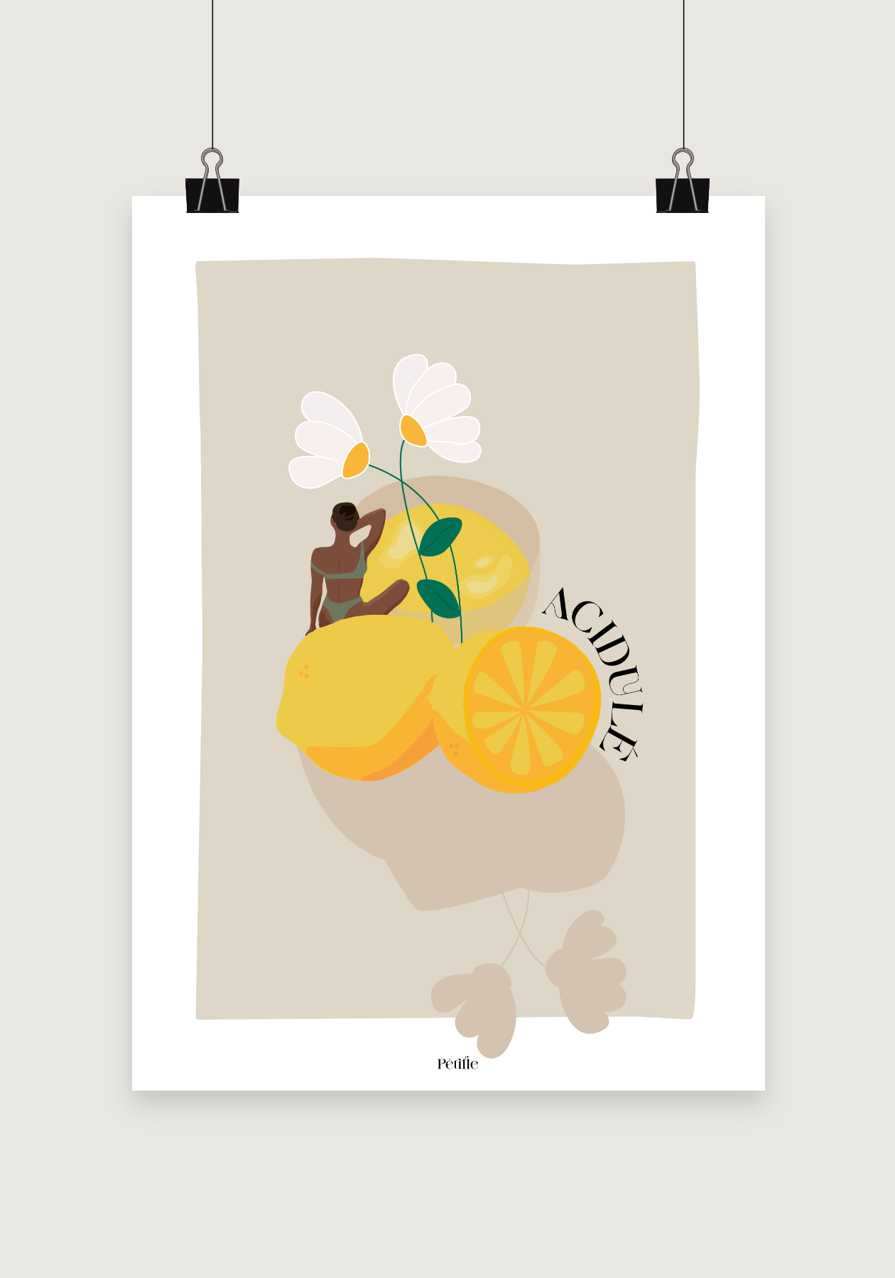 Affiche représentant une femme assise sur des citrons