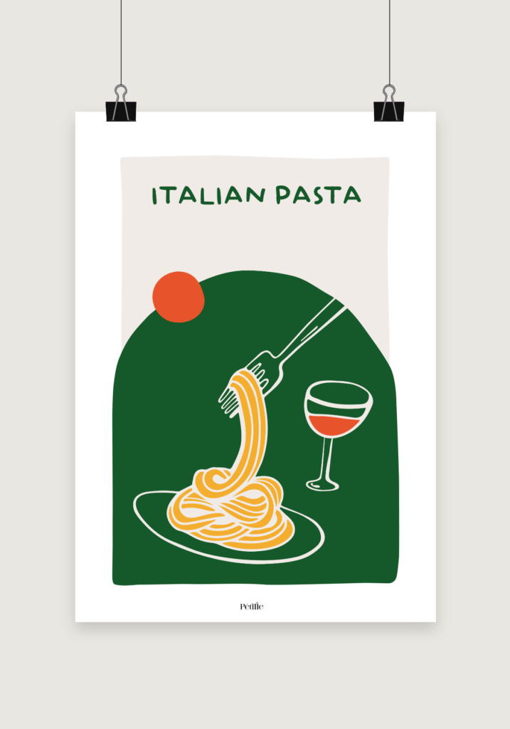 Affiche représentant une assiette de pâtes italiennes