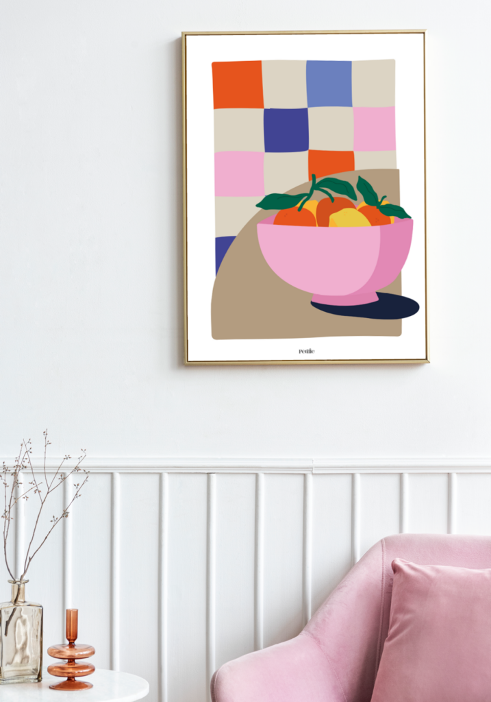 Affiche représentant un saladier plein de fruits colorés