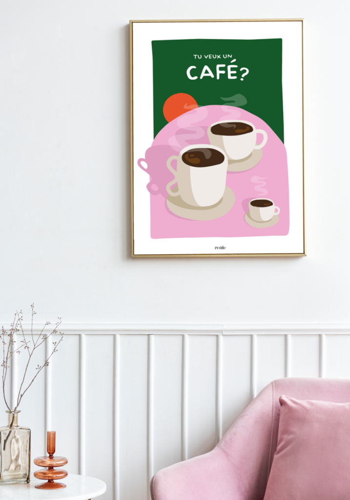 Affiche représentant des tasses de café au petit matin