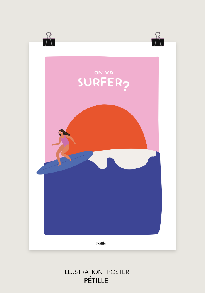 Affiche "On va surfer" réalisée sur Rennes par Pétille.